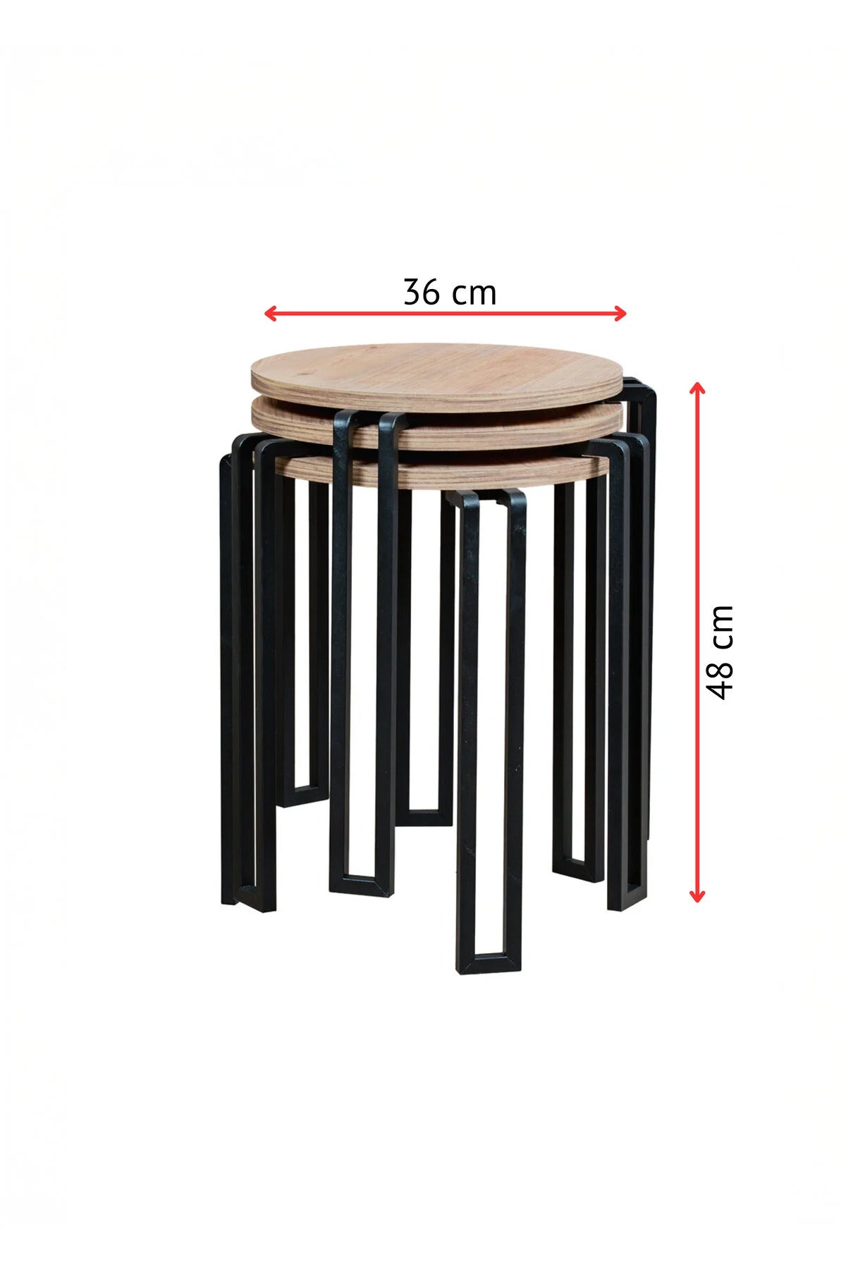 3 i 1 rund sidebord, egetræsmønstret / sort