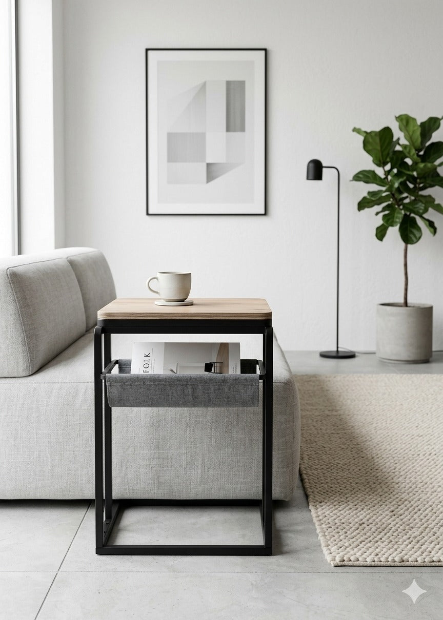 Sidebord eller sofabord med magasinholder