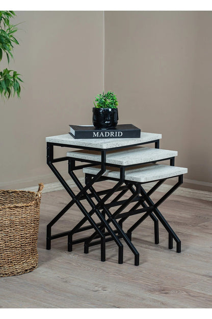 3 i 1 sidebord, metal / hvid marmor mønster