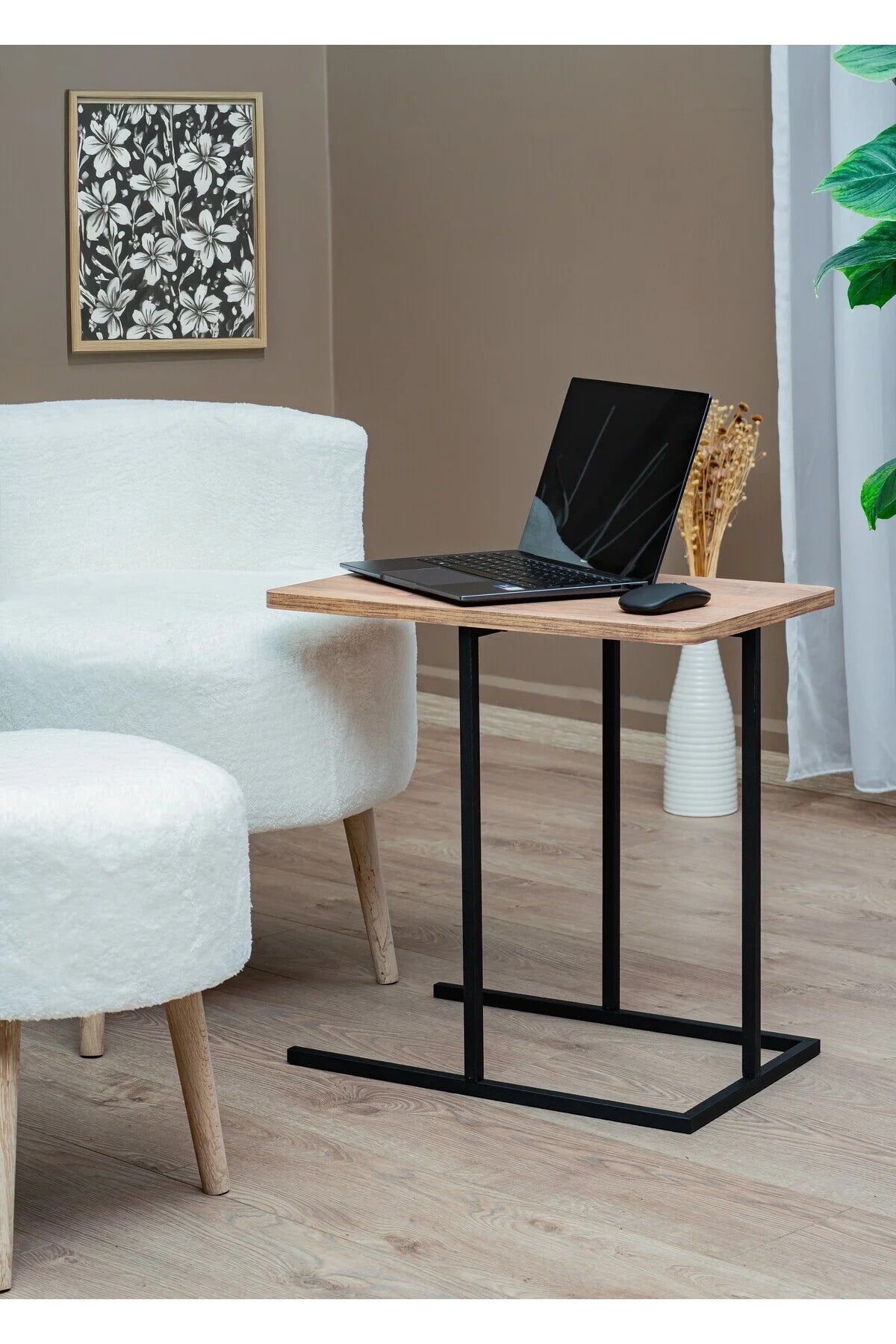 Sidebord, sort / egetræsmønstret