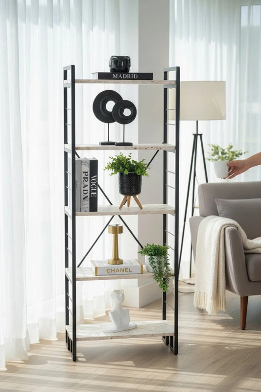 Reol, metal, sort/ marmor design