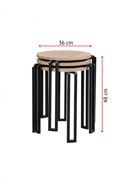 3 i 1 rund sidebord, sort / hvid marmor mønster