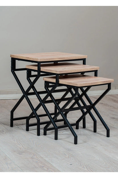 3 i 1 sidebord, egetræsmønstret / sort