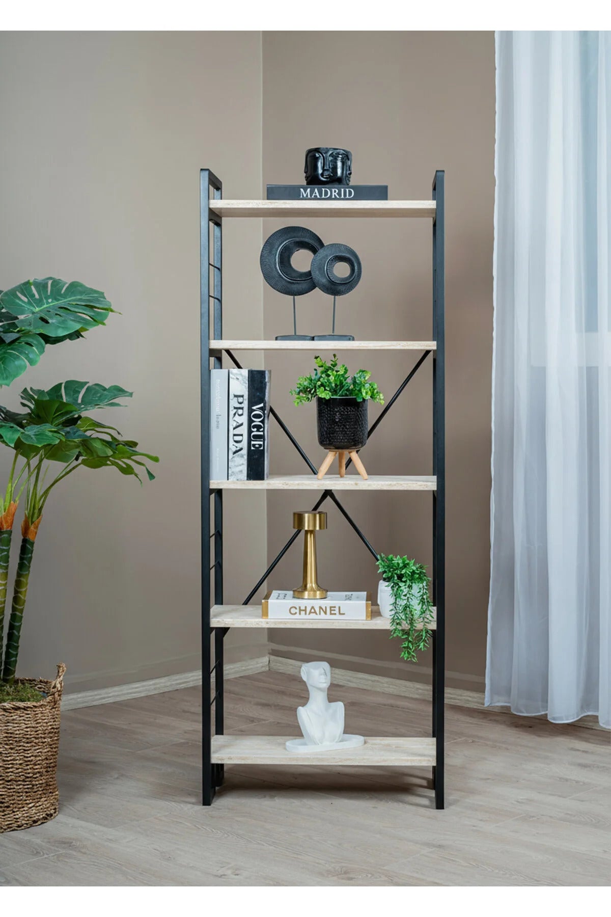Reol, metal, sort/ marmor design