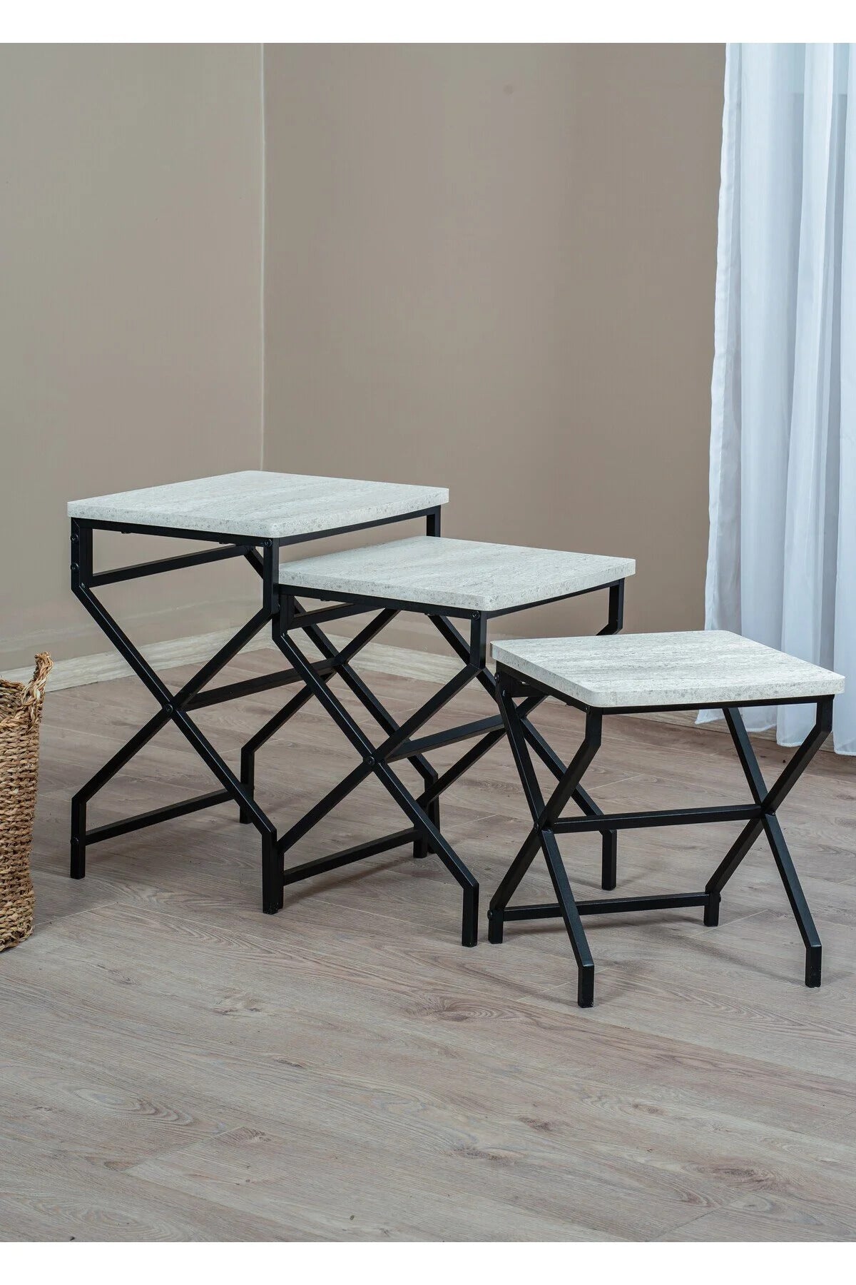 3 i 1 sidebord, metal / hvid marmor mønster