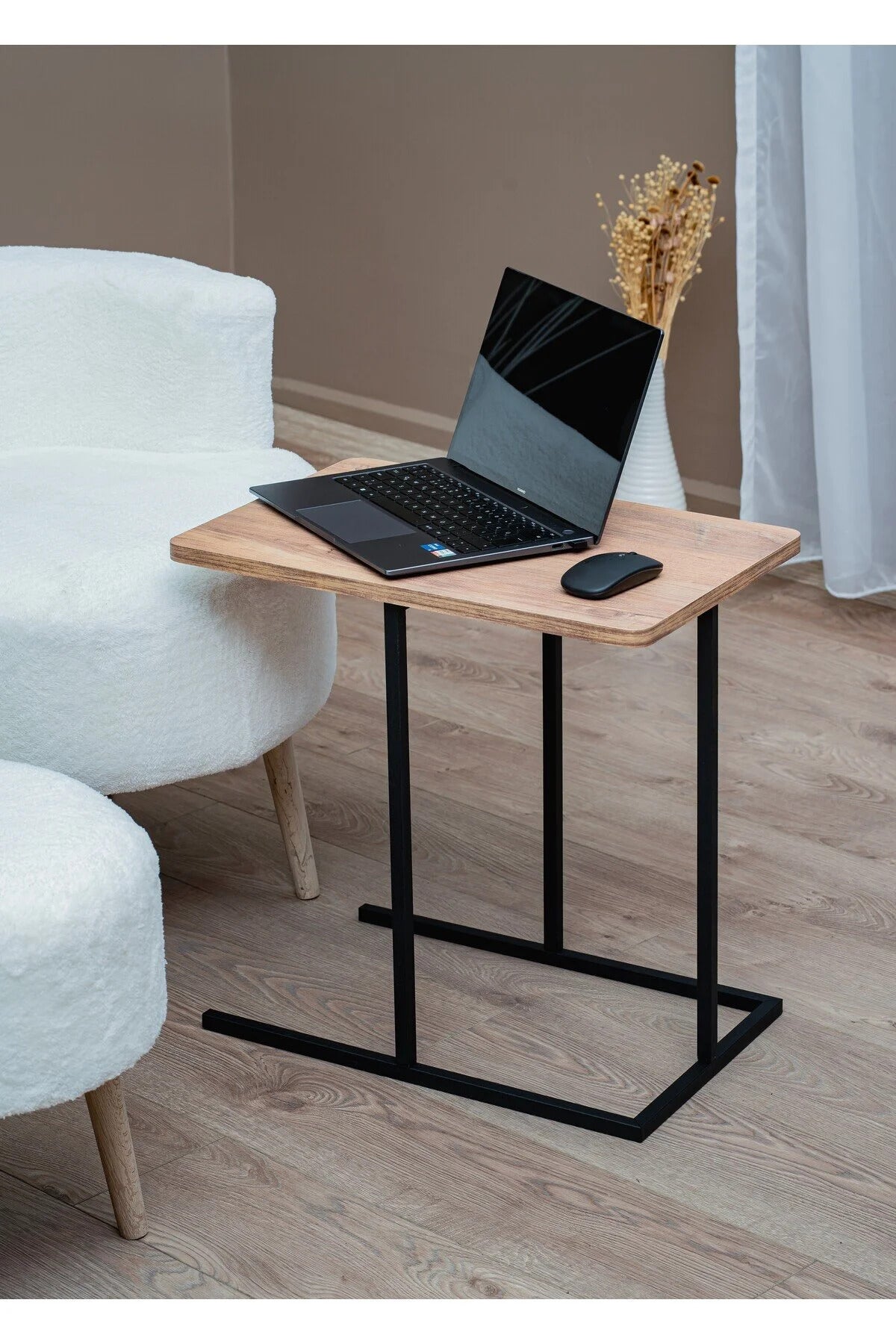 Sidebord, sort / egetræsmønstret