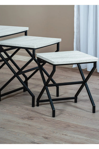 3 i 1 sidebord, metal / hvid marmor mønster
