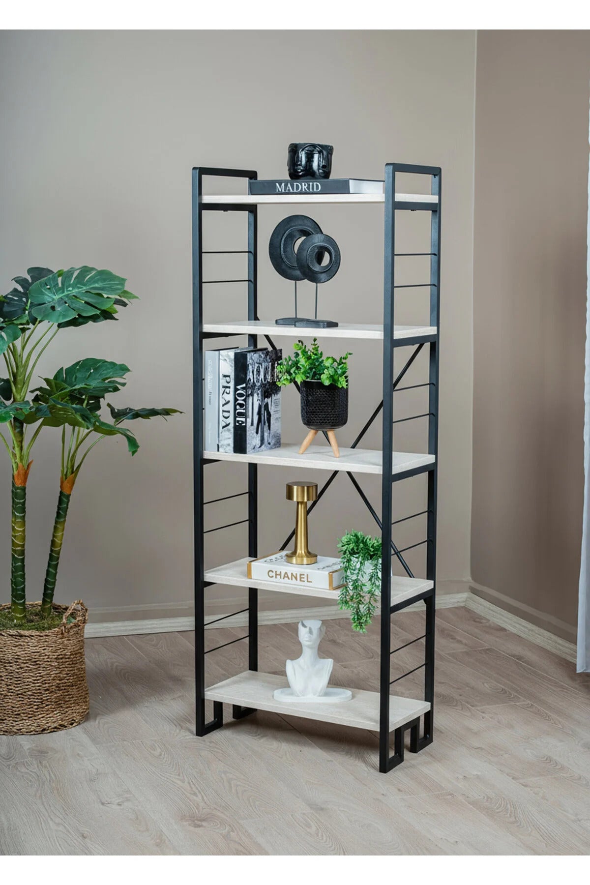 Reol, metal, sort/ marmor design