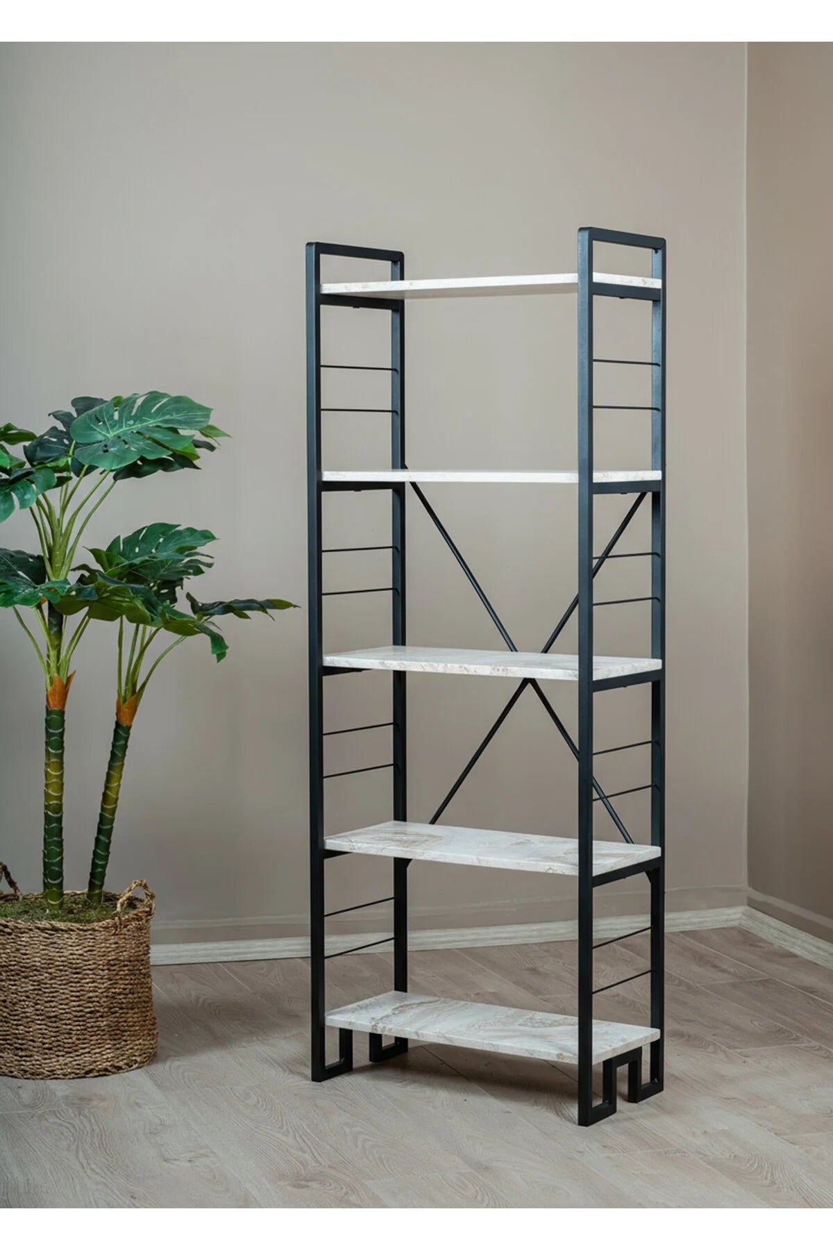 Reol, metal, sort/ marmor design