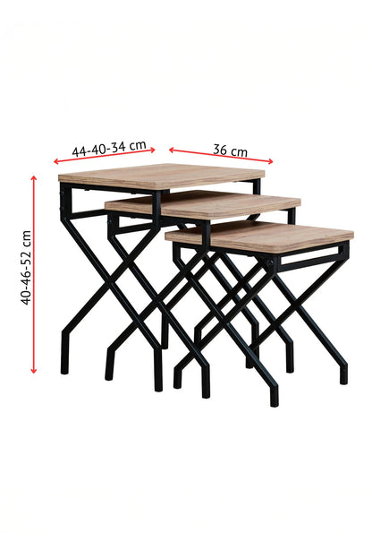 3 i 1 sidebord, egetræsmønstret / sort