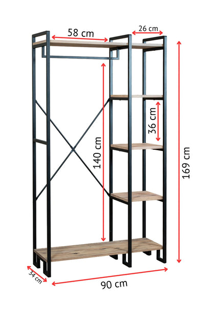 Åben garderobe tøjstativ med hylder