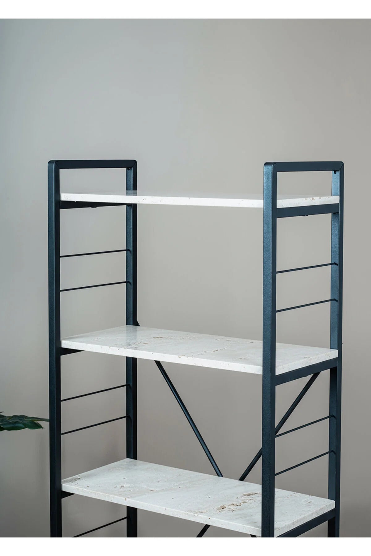 Reol, metal, sort/ marmor design