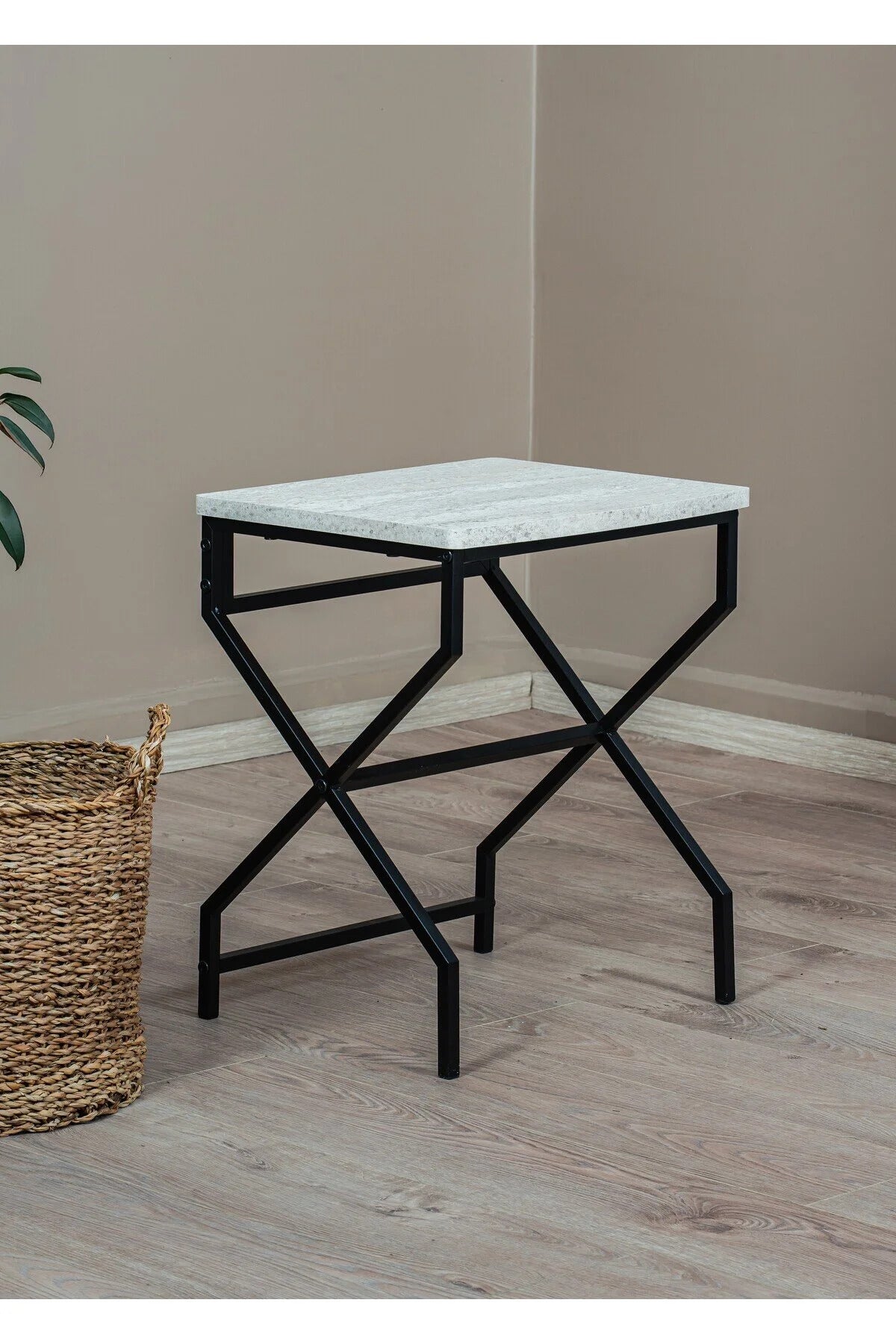 3 i 1 sidebord, metal / hvid marmor mønster
