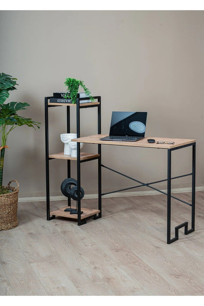 Skrivebord, metal / egetræsmønstret