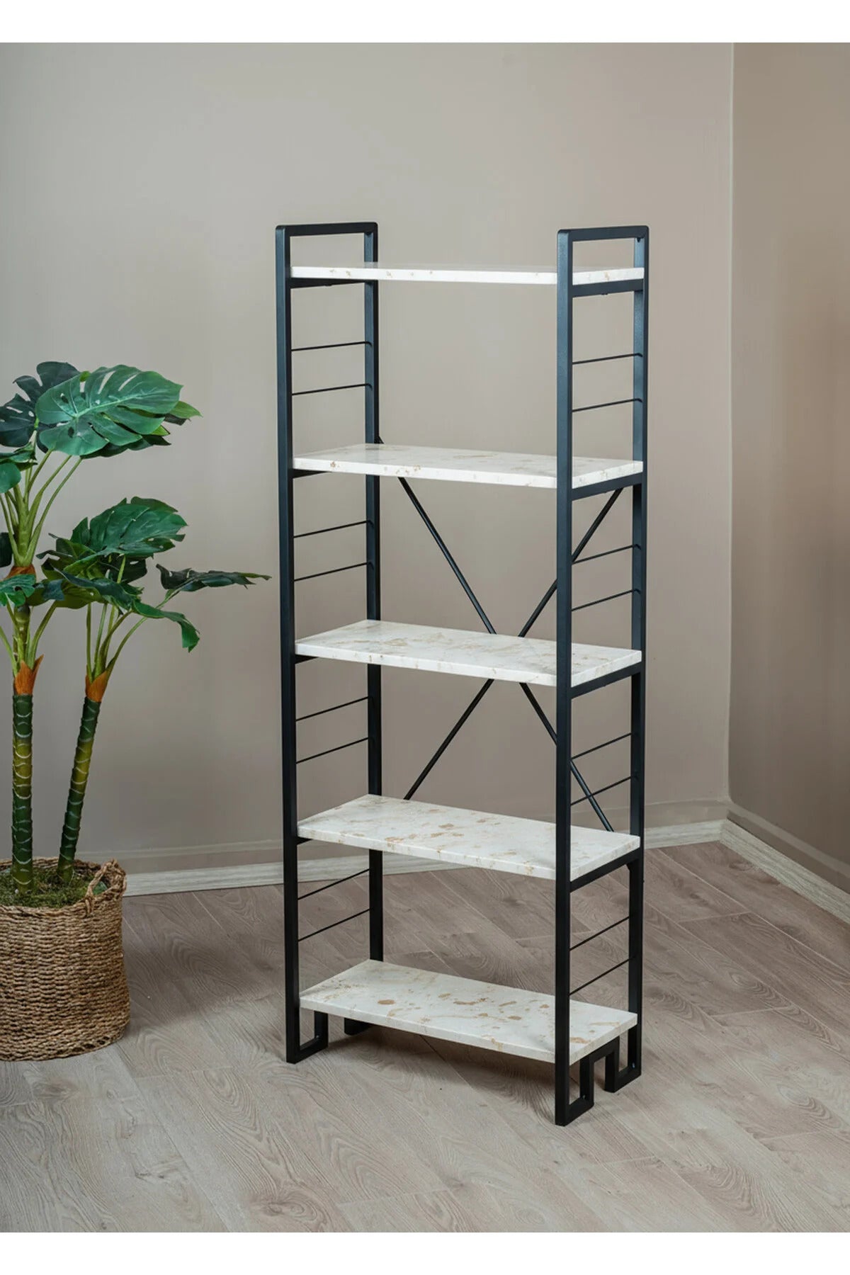 Reol, metal, sort/ marmor design